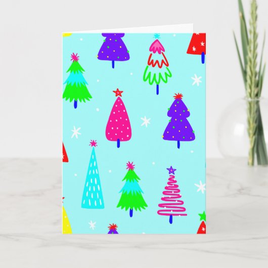 青いクリスマスツリー カラフル ポップアート 招待状 (正面)