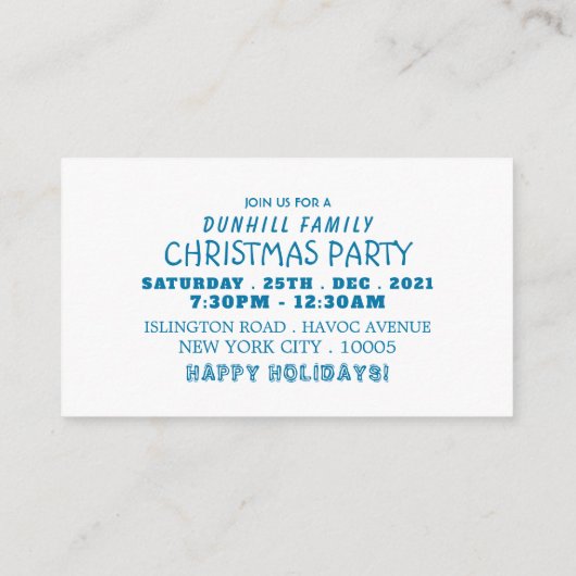 青いクリスマスツリー, クリスマスパーティーのチケット招待 エンクロージャーカード (裏面)