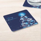 青いクリスマスツリー スクエアペーパーコースター (アングル)