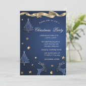 青いクリスマスツリー、トナカイの企業パーティー 招待状 (スタンド正面)