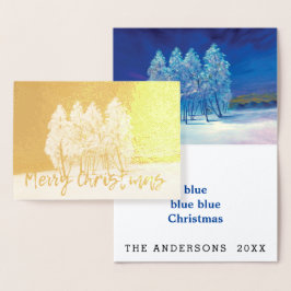 青いクリスマスツリー 箔カード