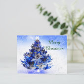 青いクリスマスツリー、花と松 シーズンポストカード (スタンド正面)