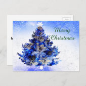 青いクリスマスツリー、花と松 シーズンポストカード (正面/裏面)