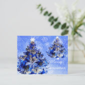 青いクリスマスツリー、花と松 シーズンポストカード (スタンド正面)