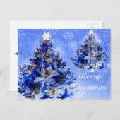 青いクリスマスツリー、花と松 シーズンポストカード (正面/裏面)