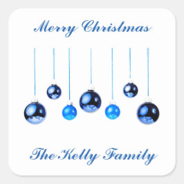 青いクリスマスデコレーションボール写真と文字 スクエアシール