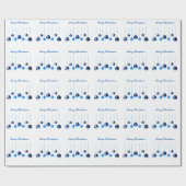 青いクリスマスデコレーションボール写真と文字 ラッピングペーパー (フラット)