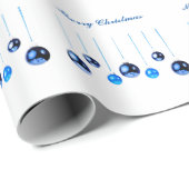 青いクリスマスデコレーションボール写真と文字 ラッピングペーパー (ロールコーナー)