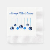 青いクリスマスデコレーションボール写真と文字 縁ありカクテルナプキン (正面)