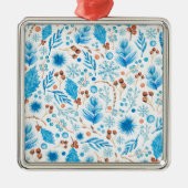 青いクリスマスパターン メタルオーナメント (正面)