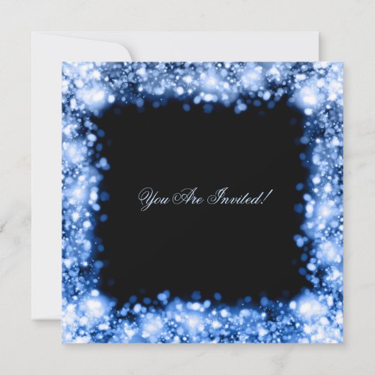 青いクリスマスパーティーきらめくライト 招待状 (裏面)