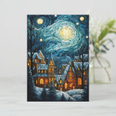 青いクリスマスビレッジ アート ホリデー フラット カード (スタンド正面)