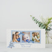 青いクリスマスフォトカード シーズンカード (スタンド正面)