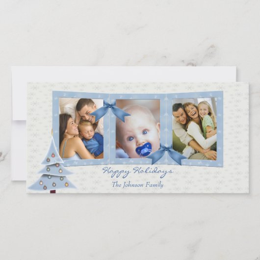 青いクリスマスフォトカード シーズンカード (正面)