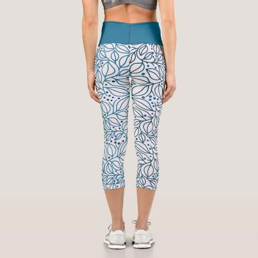 青いクリスマスフローラルパターン カプリレギンス (裏面)