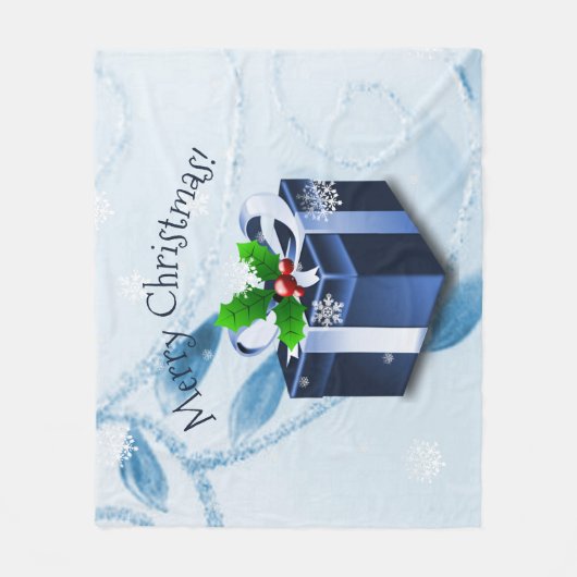 青いクリスマスプレゼント毛布 フリースブランケット (正面)