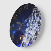 青いクリスマスホワイトツリー ラージ壁時計 (傾斜)