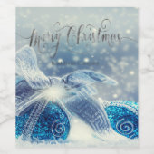 青いクリスマスボール ボケ ワインラベル (シングルラベル)