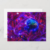 青いクリスマスボール、紫の木 ポストカード (正面/裏面)