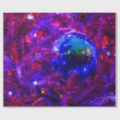 青いクリスマスボール、紫の木 ラッピングペーパー (フラット)