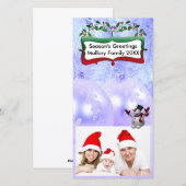 青いクリスマスボール、雪だるま、木、ホリー シーズンカード (正面/裏面)