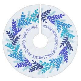 青いクリスマスリースの家族の名前 ブラッシュドポリエステルツリースカート