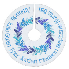 青いクリスマスリースの家族の名前 ブラッシュドポリエステルツリースカート