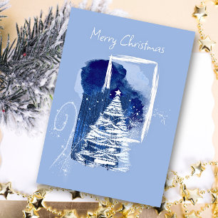 青いクリスマス数々の写真コラージュ 三つ折りクリスマスカード