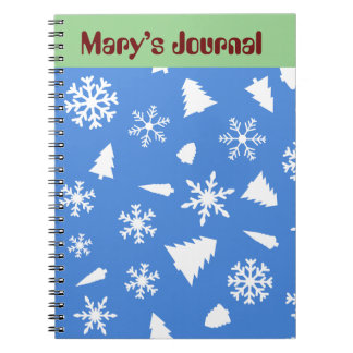 青いクリスマス白い雪の結晶と木 ノートブック