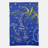 青いクリスマス キッチンタオル (縦)