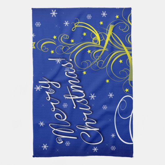 青いクリスマス キッチンタオル (縦)