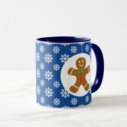 青いクリスマス/冬のジンジャーブレッドマンの雪片 マグカップ (正面右)