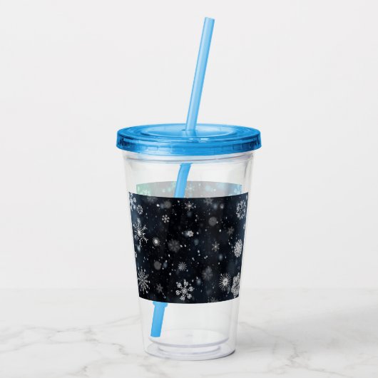 青いクリスマス/冬のスノーフレーク アクリルタンブラー (裏面)