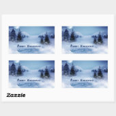 青いクリスマス 長方形シール (シート)