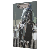 青いクリップボードにジョッキーを持つ競走馬 クリップボード (左)