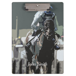 青いクリップボードにジョッキーを持つ競走馬 クリップボード