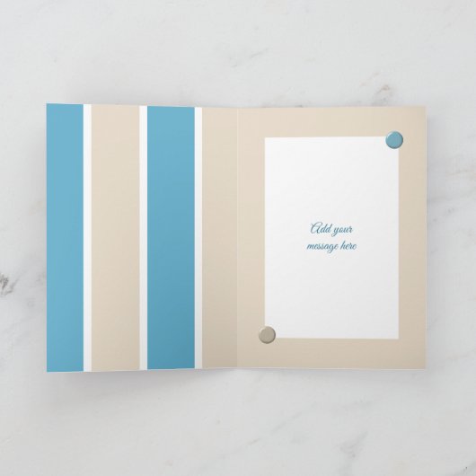 青いクリームと白いストライプ写真の誕生日 カード (内部)