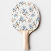 青いクリームベージュ茶色の花蝶々 卓球ラケット (裏面)