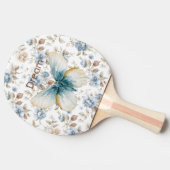 青いクリームベージュ茶色の花蝶々 卓球ラケット (横)