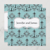 青いクリーム色のシャンデリアの保存日付 セーブザデート (正面/裏面)