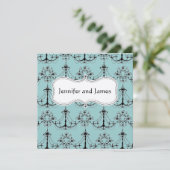 青いクリーム色のシャンデリアの保存日付 セーブザデート (スタンド正面)