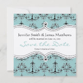 青いクリーム色のシャンデリアの保存日付 セーブザデート (裏面)