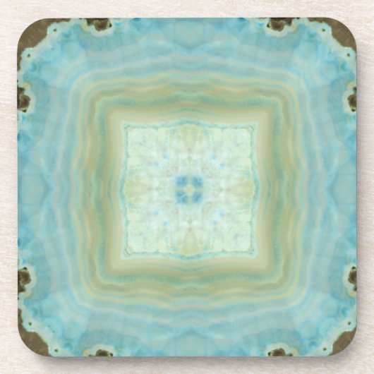 青いクリーム色の瑪瑙のGeodeの宝石用原石の水晶パターン コースター (正面)