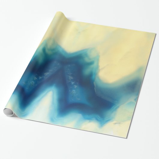 青いクリーム色の瑪瑙のGeodeの宝石用原石の水晶パターン ラッピングペーパー (アンロールド)