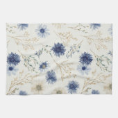 青いクリーム色の花 キッチンタオル (横)