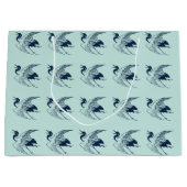 青いクレーンのヴィンテージの日本のなスケッチ ラージペーパーバッグ (正面)