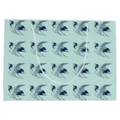 青いクレーンのヴィンテージの日本のなスケッチ ラージペーパーバッグ (裏面)