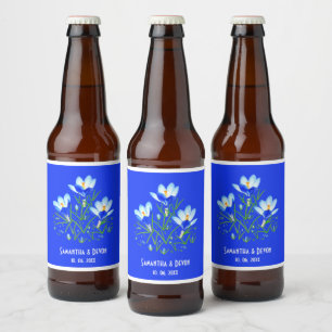 青いクロッカスの結婚式ビールラベル ビールラベル