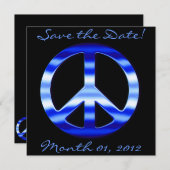 青いクロムピースサインの招待状 セーブザデート (正面/裏面)