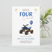 青いクワッドバイクの4歳の誕生日パーティー招待状 招待状 (スタンド正面)